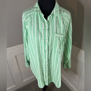 Aerie Green & White Striped Button-Down | Quiet Luxury Coastal | Women’s Small